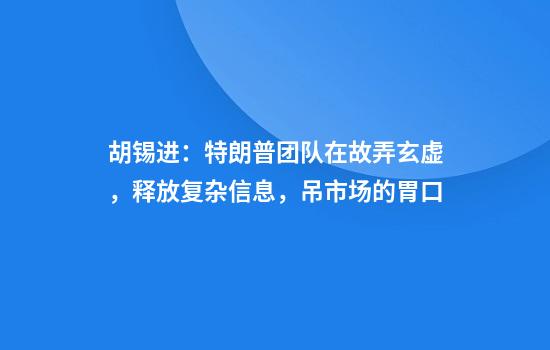 胡锡进：特朗普团队在故弄玄虚，释放复杂信息，吊市场的胃口