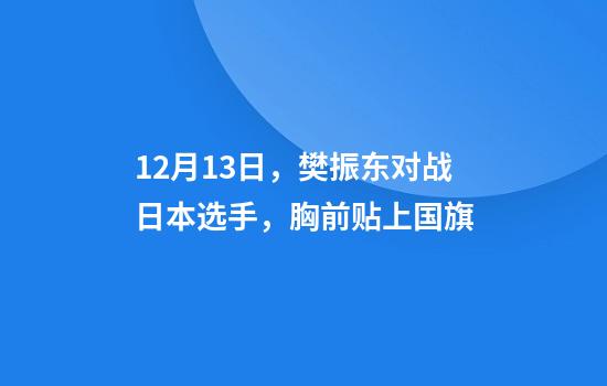 12月13日，樊振东对战日本选手，胸前贴上国旗