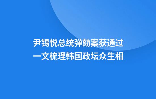 尹锡悦总统弹劾案获通过一文梳理韩国政坛众生相