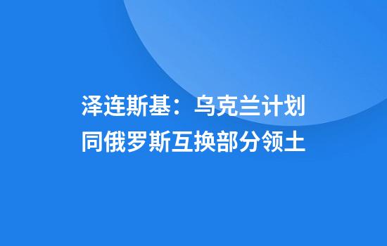 泽连斯基：乌克兰计划同俄罗斯互换部分领土