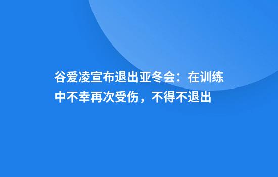 谷爱凌宣布退出亚冬会：在训练中不幸再次受伤，不得不退出