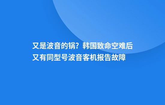又是波音的锅？韩国致命空难后又有同型号波音客机报告故障