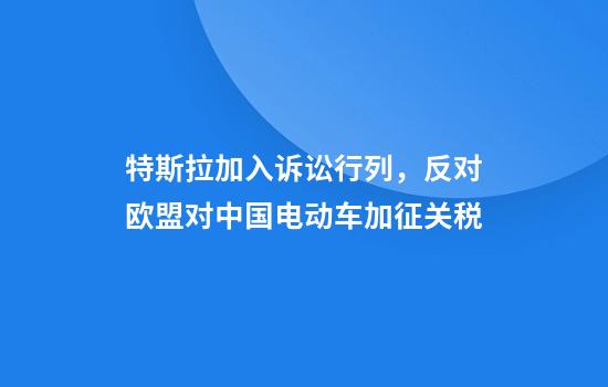 特斯拉加入诉讼行列，反对欧盟对中国电动车加征关税