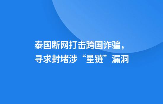 泰国断网打击跨国诈骗，寻求封堵涉“星链”漏洞