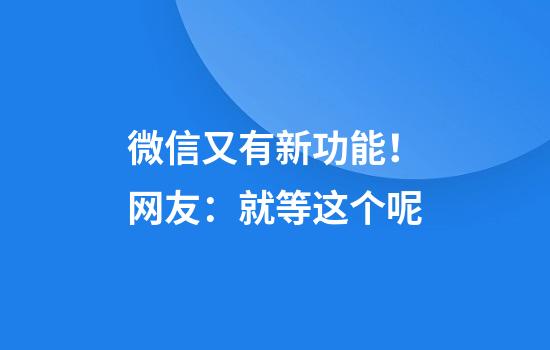 微信又有新功能！网友：就等这个呢