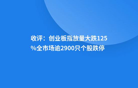 收评：创业板指放量大跌12.5%全市场逾2900只个股跌停