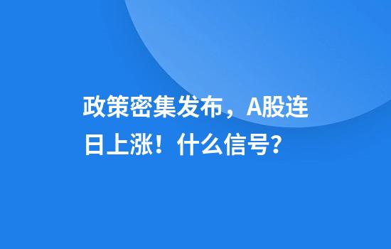 政策密集发布，A股连日上涨！什么信号？