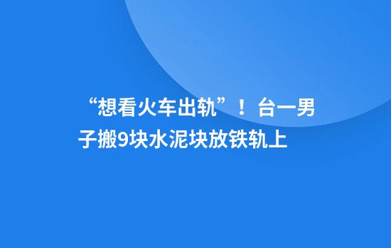 “想看火车出轨”！台一男子搬9块水泥块放铁轨上