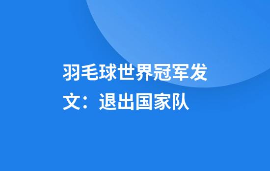 羽毛球世界冠军发文：退出国家队