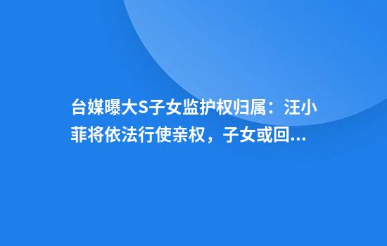台媒曝大S子女监护权归属：汪小菲将依法行使亲权，子女或回北京生活