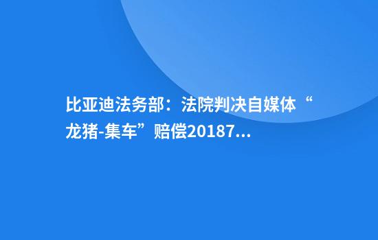 比亚迪法务部：法院判决自媒体“龙猪-集车”赔偿201.87万元
