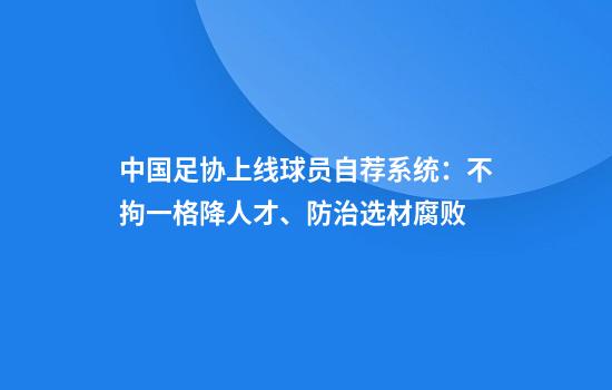 中国足协上线球员自荐系统：不拘一格降人才、防治选材腐败