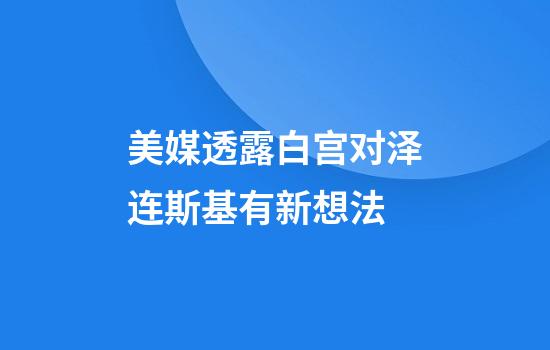 美媒透露白宫对泽连斯基有新想法
