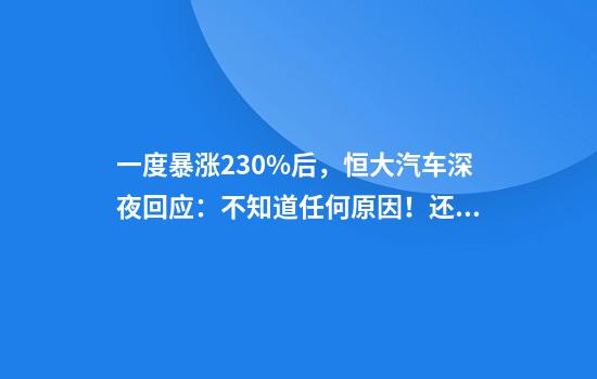 一度暴涨230%后，恒大汽车深夜回应：不知道任何原因！还公告称向中国恒大提供的贷款有约20.5亿元没还