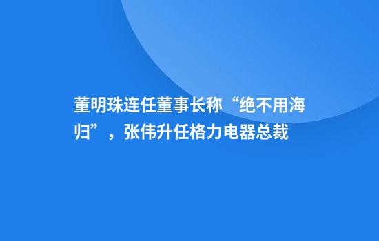 董明珠连任董事长称“绝不用海归”，张伟升任格力电器总裁