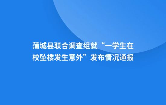 蒲城县联合调查组就“一学生在校坠楼发生意外”发布情况通报