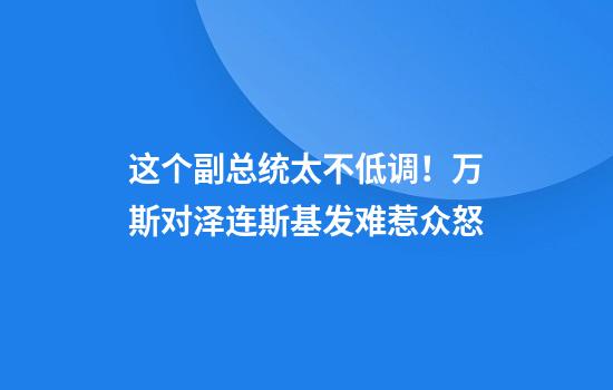 这个副总统太不低调！万斯对泽连斯基发难惹众怒