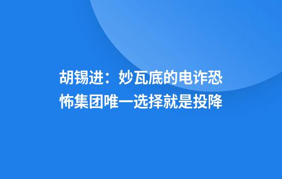 胡锡进：妙瓦底的电诈恐怖集团唯一选择就是投降