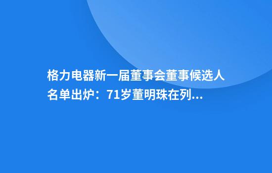 格力电器新一届董事会董事候选人名单出炉：71岁董明珠在列刘姝威不在董事候选人行列