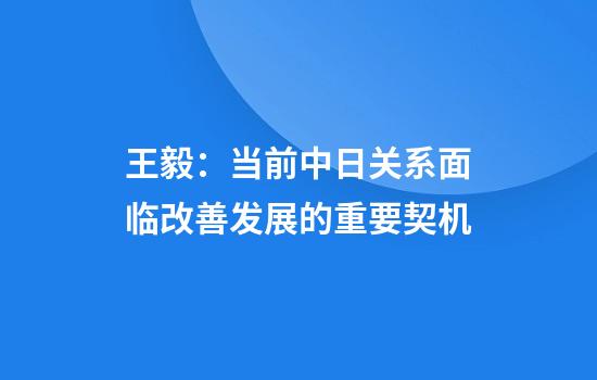 王毅：当前中日关系面临改善发展的重要契机