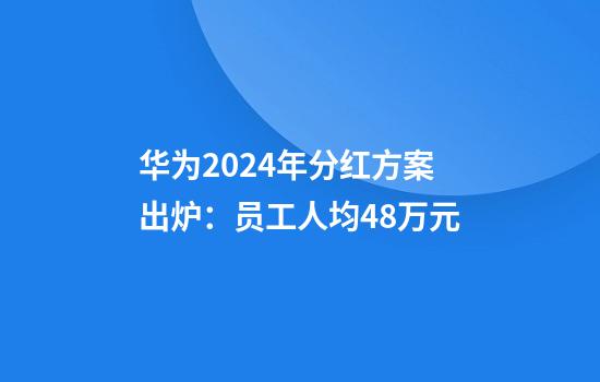 华为2024年分红方案出炉：员工人均48万元