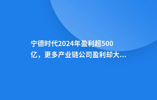宁德时代2024年盈利超500亿，更多产业链公司盈利却大跌