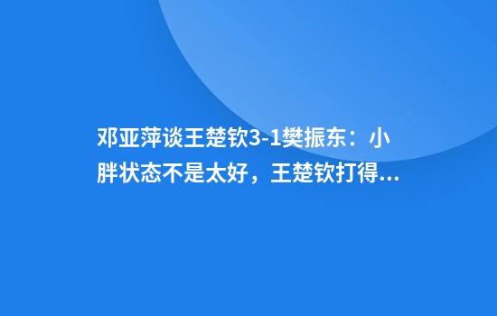 邓亚萍谈王楚钦3-1樊振东：小胖状态不是太好，王楚钦打得很不错