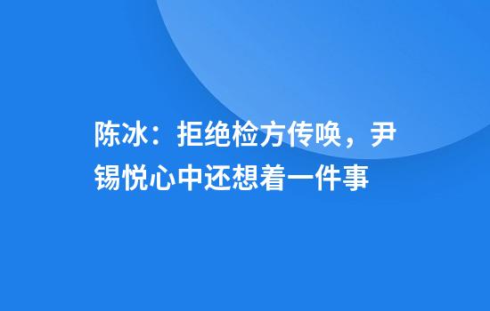 陈冰：拒绝检方传唤，尹锡悦心中还想着一件事