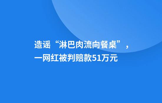 造谣“淋巴肉流向餐桌”，一网红被判赔款5.1万元