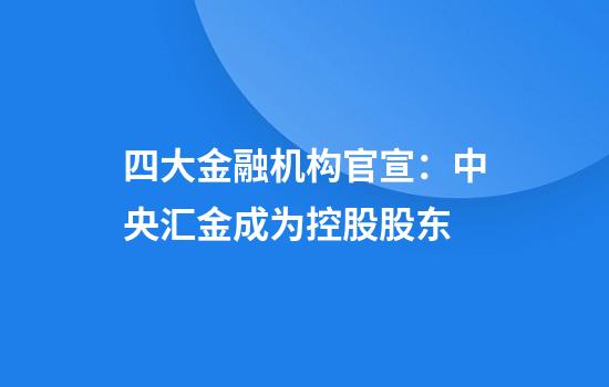 四大金融机构官宣：中央汇金成为控股股东