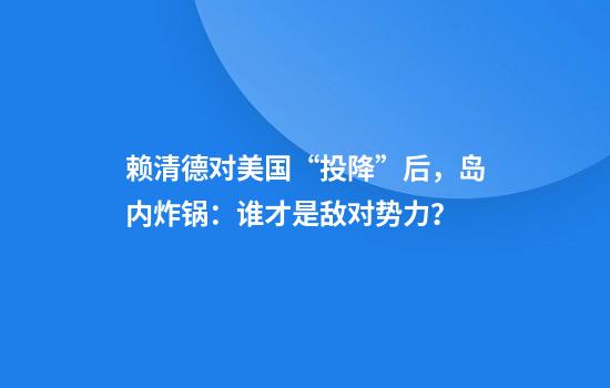 赖清德对美国“投降”后，岛内炸锅：谁才是敌对势力？