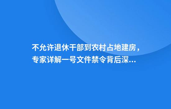不允许退休干部到农村占地建房，专家详解一号文件禁令背后深意