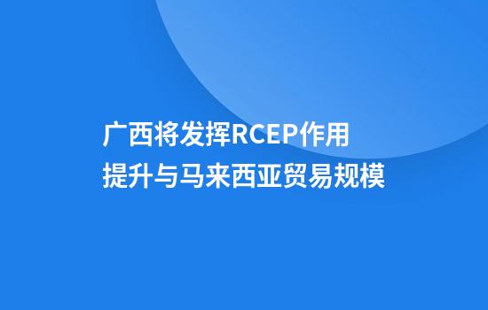 广西将发挥RCEP作用提升与马来西亚贸易规模