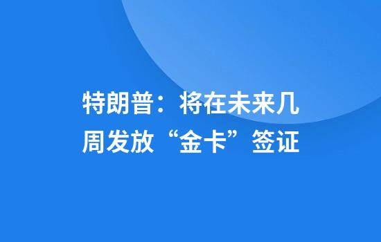 特朗普：将在未来几周发放“金卡”签证