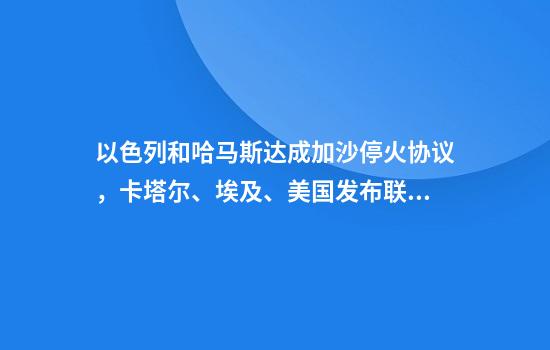 以色列和哈马斯达成加沙停火协议，卡塔尔、埃及、美国发布联合声明
