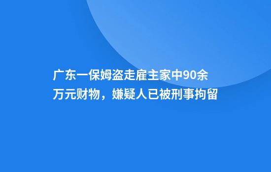 广东一保姆盗走雇主家中90余万元财物，嫌疑人已被刑事拘留