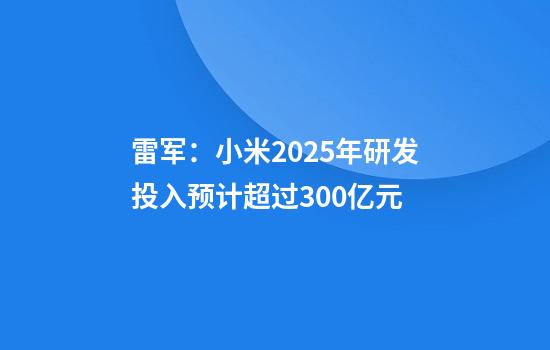 雷军：小米2025年研发投入预计超过300亿元