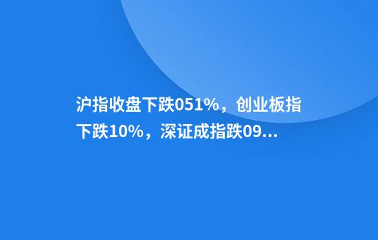 沪指收盘下跌0.51%，创业板指下跌1.0%，深证成指跌0.91%，深海科技概念股逆势大涨