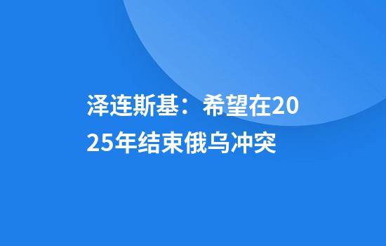 泽连斯基：希望在2025年结束俄乌冲突
