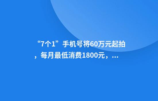 “7个1”手机号将60万元起拍，每月最低消费1800元，尚无人报名参与