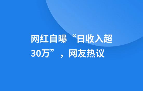 网红自曝“日收入超30万”，网友热议