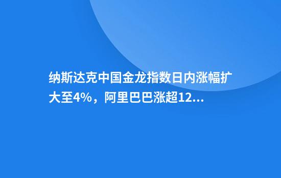 纳斯达克中国金龙指数日内涨幅扩大至4%，阿里巴巴涨超12%