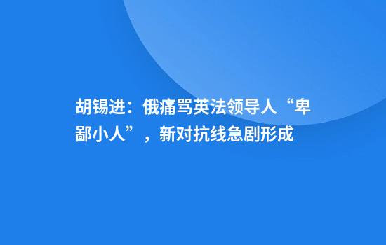 胡锡进：俄痛骂英法领导人“卑鄙小人”，新对抗线急剧形成