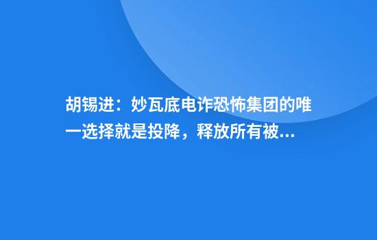 胡锡进：妙瓦底电诈恐怖集团的唯一选择就是投降，释放所有被关押的中国人