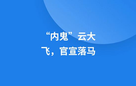 “内鬼”云大飞，官宣落马