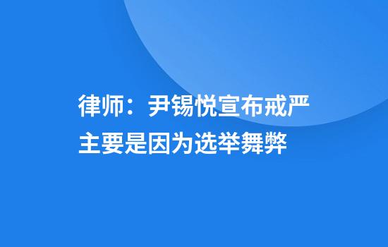 律师：尹锡悦宣布戒严主要是因为选举舞弊