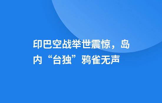 印巴空战举世震惊，岛内“台独”鸦雀无声