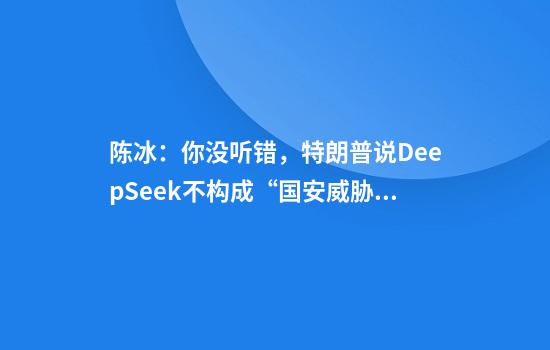 陈冰：你没听错，特朗普说DeepSeek不构成“国安威胁”
