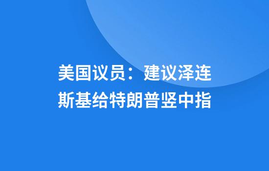 美国议员：建议泽连斯基给特朗普竖中指