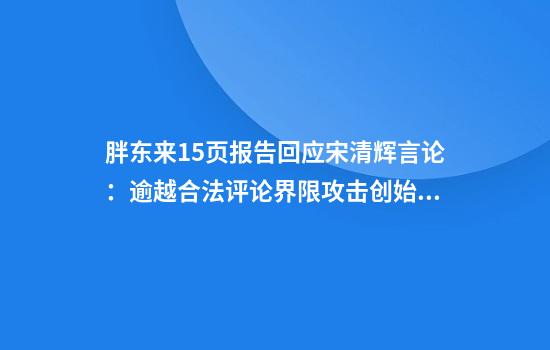 胖东来15页报告回应宋清辉言论：逾越合法评论界限攻击创始人